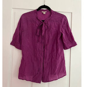 J. Crew Silk Blend Purple Puff Sleeve Necktie Blouse Size 2